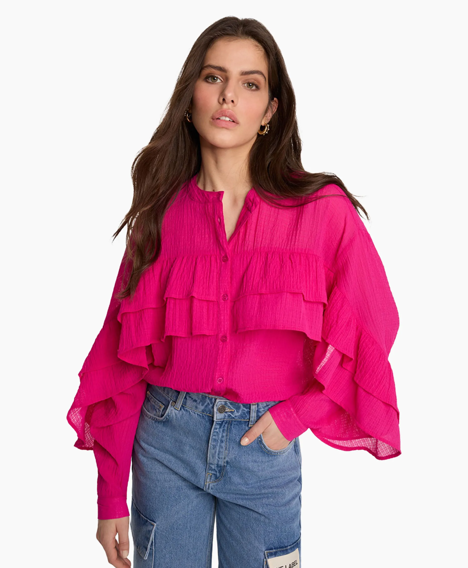 Dames Alix The Label Blouses*Blouse Woven Structured Chiffon Ruffle Roze