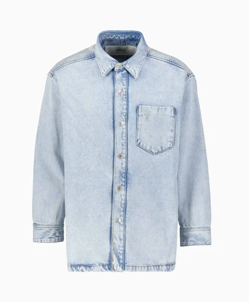 Dames Ami Paris Jassen*Overshirt Oversized Adc Licht Blauw