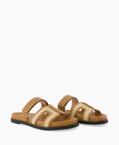 Dames Bibi Lou Sandalen*Sandaal Zonder Hak Leather And Rafia Licht Bruin