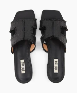 Dames Bibi Lou Sandalen*Sandaal Zonder Hak Rafia Zwart