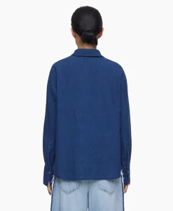 Dames Closed Blouses*Blouse Open Neck Blauw