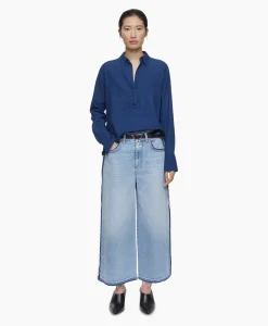 Dames Closed Blouses*Blouse Open Neck Blauw