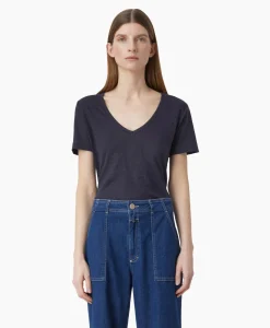 Dames Closed T-Shirts & Tops*T-Shirt Korte Mouw V-Neck Blauw