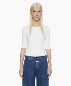 Dames Closed T-Shirts & Tops*T-Shirt Korte Mouw Crewneck Short Sleeve Off White