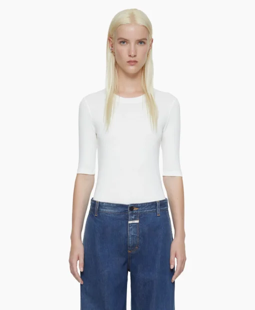 Dames Closed T-Shirts & Tops*T-Shirt Korte Mouw Crewneck Short Sleeve Off White