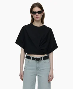 Dames Closed T-Shirts & Tops*T-Shirt Korte Mouw Wrap Zwart