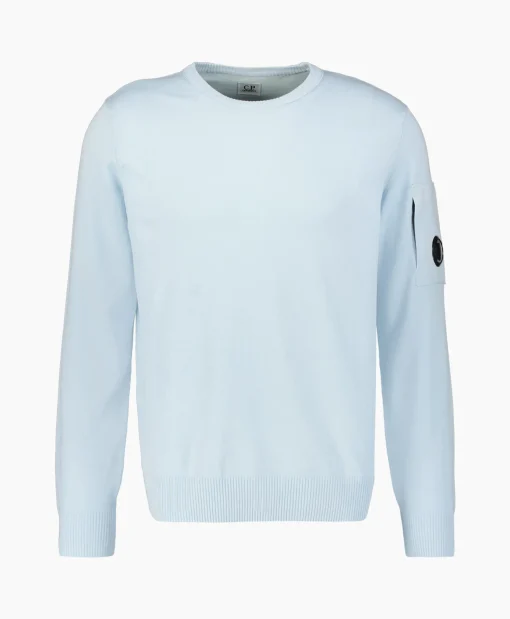 Heren Cp Company Truien*Pullover Cotton Crepe Knit Licht Blauw