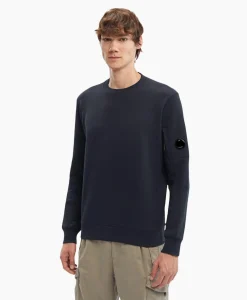 Heren Cp Company Truien*Sweater Diagonal Raised Fleece Donker Blauw