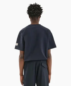 Heren Flâneur T-Shirts*Flaneur T-Shirt Korte Mouw Atelier Sleeve Amblem Donker Blauw