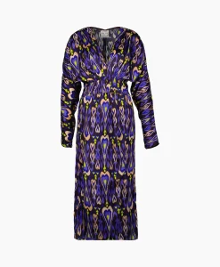 Dames Forte_forte Jurken*Midi Jurk Print Satin Dress Norther Light Paars