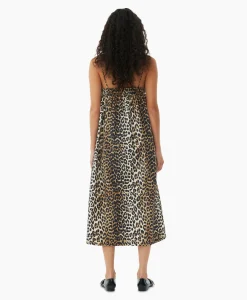 Dames Ganni Jurken*Midi Jurk Printed Cotton Strap Bruin