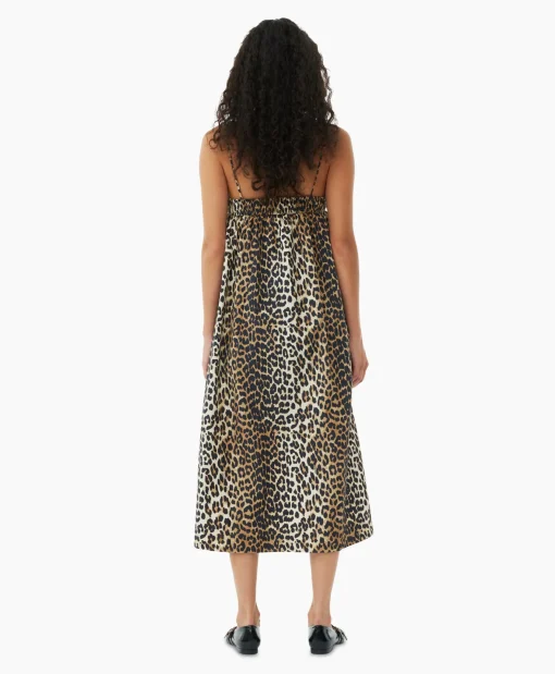 Dames Ganni Jurken*Midi Jurk Printed Cotton Strap Bruin