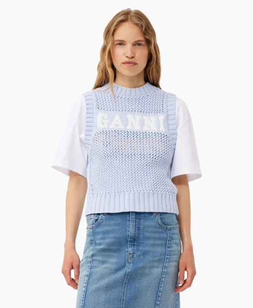 Dames Ganni Truien*Spencer Cotton Rope Licht Blauw