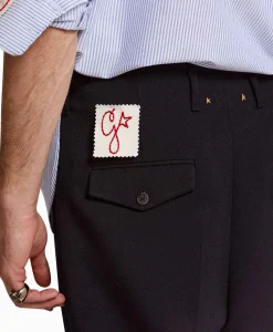 Heren Golden Goose Broeken*Broek Golden M Wide Legs Compact Gabardine Wool Donker Blauw