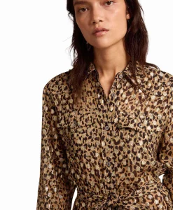 Dames Golden Goose Jurken*Midi Jurk Golden W's Chemisier Leopard Print Fil C Beige