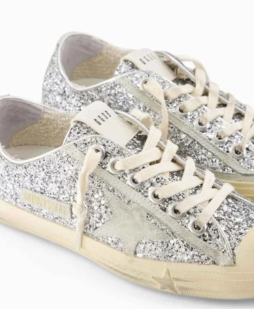 Dames Golden Goose Sneakers*Sneaker V-Star 2 Glitter Upper Rubber Toe Suede St Zilver