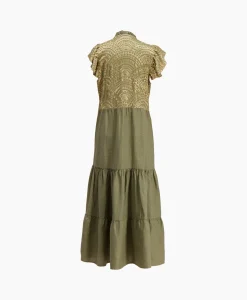 Dames Greek Archaic Kori Jurken*Maxi Jurk Long New All Over Sleeveless Ruffles Goud