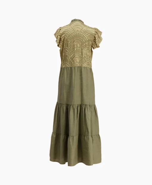 Dames Greek Archaic Kori Jurken*Maxi Jurk Long New All Over Sleeveless Ruffles Goud