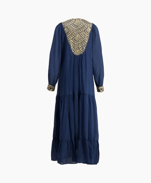 Dames Greek Archaic Kori Jurken*Maxi Jurk Long New All Over Cotton Donker Blauw