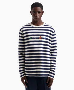 Heren Olaf Hussein T-Shirts*T-Shirt Stripe Sans Ls Wit