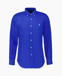 Heren Ralph Lauren Overhemden*Overhemd Linen Midden Blauw