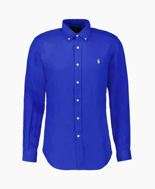 Heren Ralph Lauren Overhemden*Overhemd Linen Midden Blauw