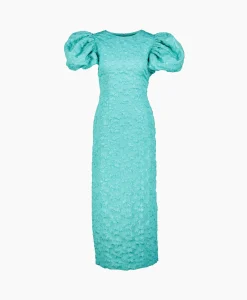 Dames Rotate Jurken*Midi Jurk 3D Jacquard Turquoise