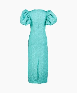 Dames Rotate Jurken*Midi Jurk 3D Jacquard Turquoise