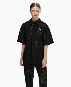 Dames Selected Femme T-Shirts & Tops*T-Shirt Karola 2/4 Oversize Lace Shirt B Zwart
