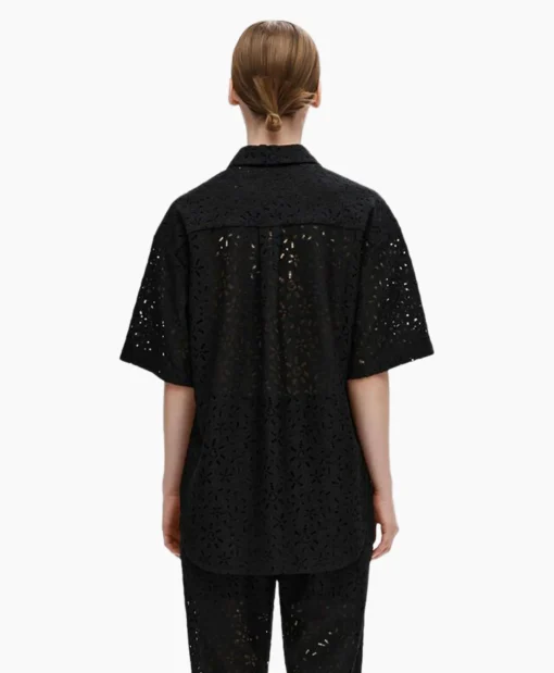 Dames Selected Femme T-Shirts & Tops*T-Shirt Karola 2/4 Oversize Lace Shirt B Zwart