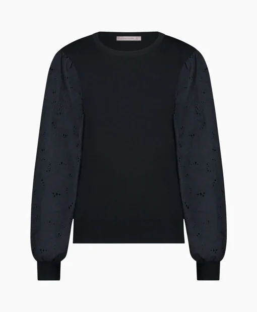 Dames Studio Anneloes Truien*Pullover Deana Flower Broderie Donker Blauw