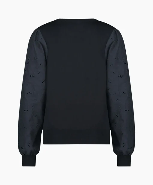 Dames Studio Anneloes Truien*Pullover Deana Flower Broderie Donker Blauw