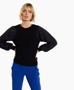 Dames Studio Anneloes Truien*Pullover Deana Flower Broderie Donker Blauw
