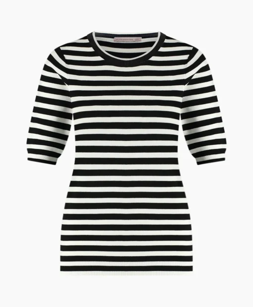 Dames Studio Anneloes Truien*Pullover Luna Stripe Short Slv Zwart Dessin