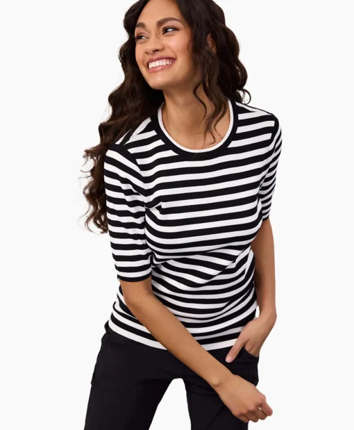 Dames Studio Anneloes Truien*Pullover Luna Stripe Short Slv Zwart Dessin