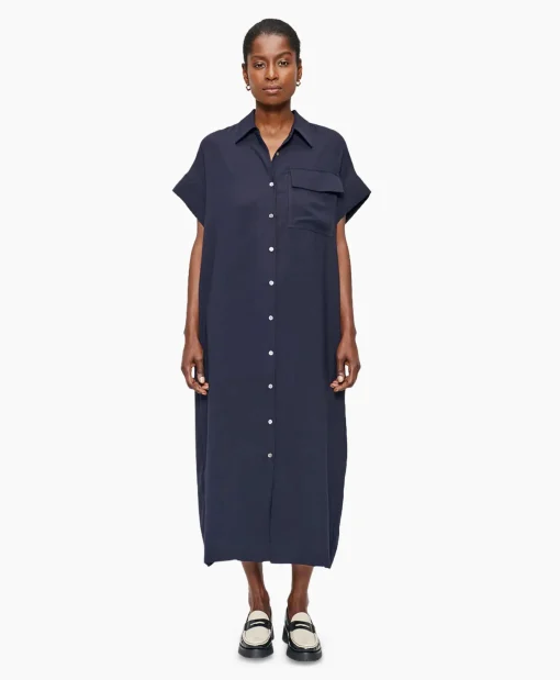 Dames Zenggi Jurken*Maxi Jurk Fluid Shirt Donker Blauw