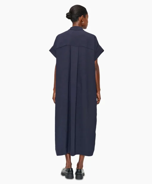 Dames Zenggi Jurken*Maxi Jurk Fluid Shirt Donker Blauw